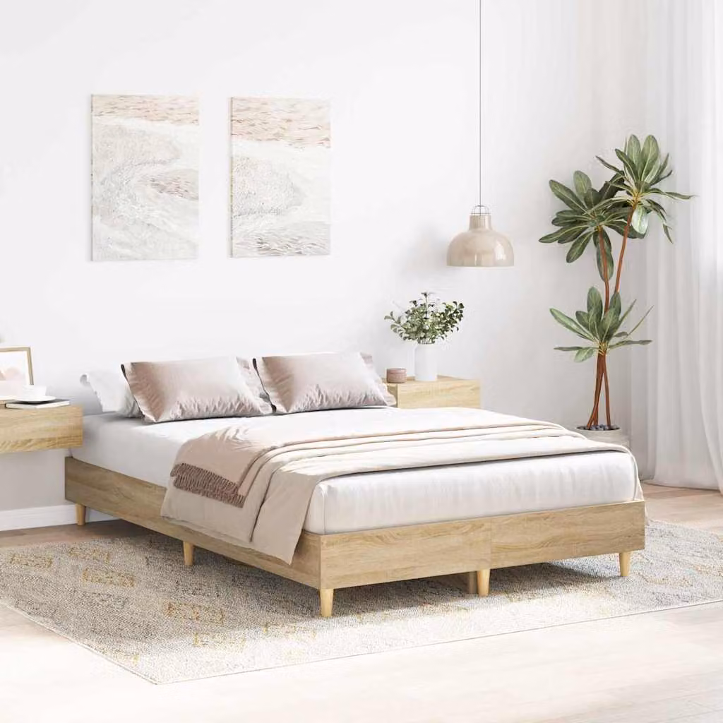 Struttura del letto moderna vidaXL in legno ingegnerizzato, colore marrone e beige, L/P/H: 140 x 190 x 25 cm