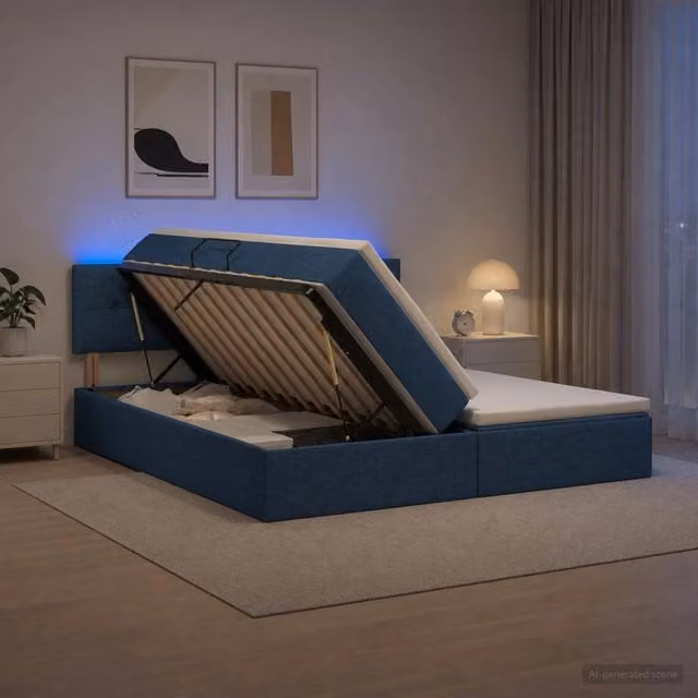 Letto con contenitore vidaXL in tessuto blu con illuminazione LED e porta USB, L/P/H: 180 x 200 x 140 cm – 1
