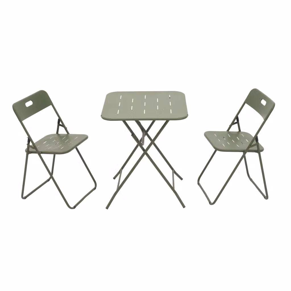 Set bistrot da esterno pieghevole MODFU in acciaio verde composto da tavolo quadrato e 2 sedie – 2