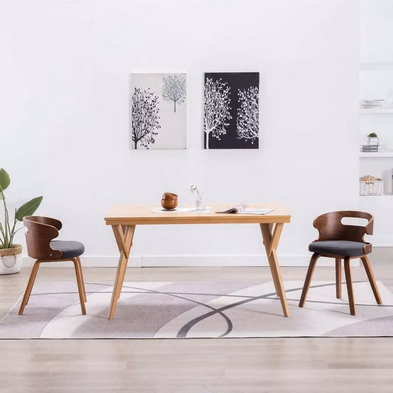 The Living Store Sedie da pranzo 2 pz. Legno curvo e tessuto grigio scuro