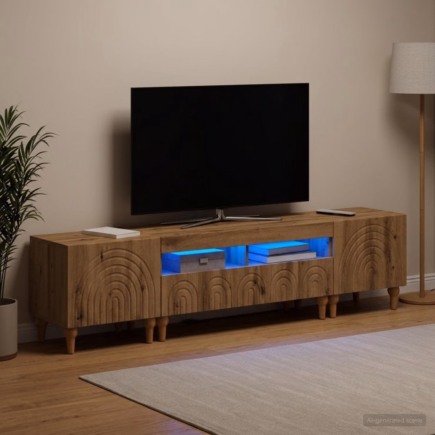Mobile TV stand vidaXL in legno ingegnerizzato rovere e grigio con illuminazione integrata per il tuo soggiorno
