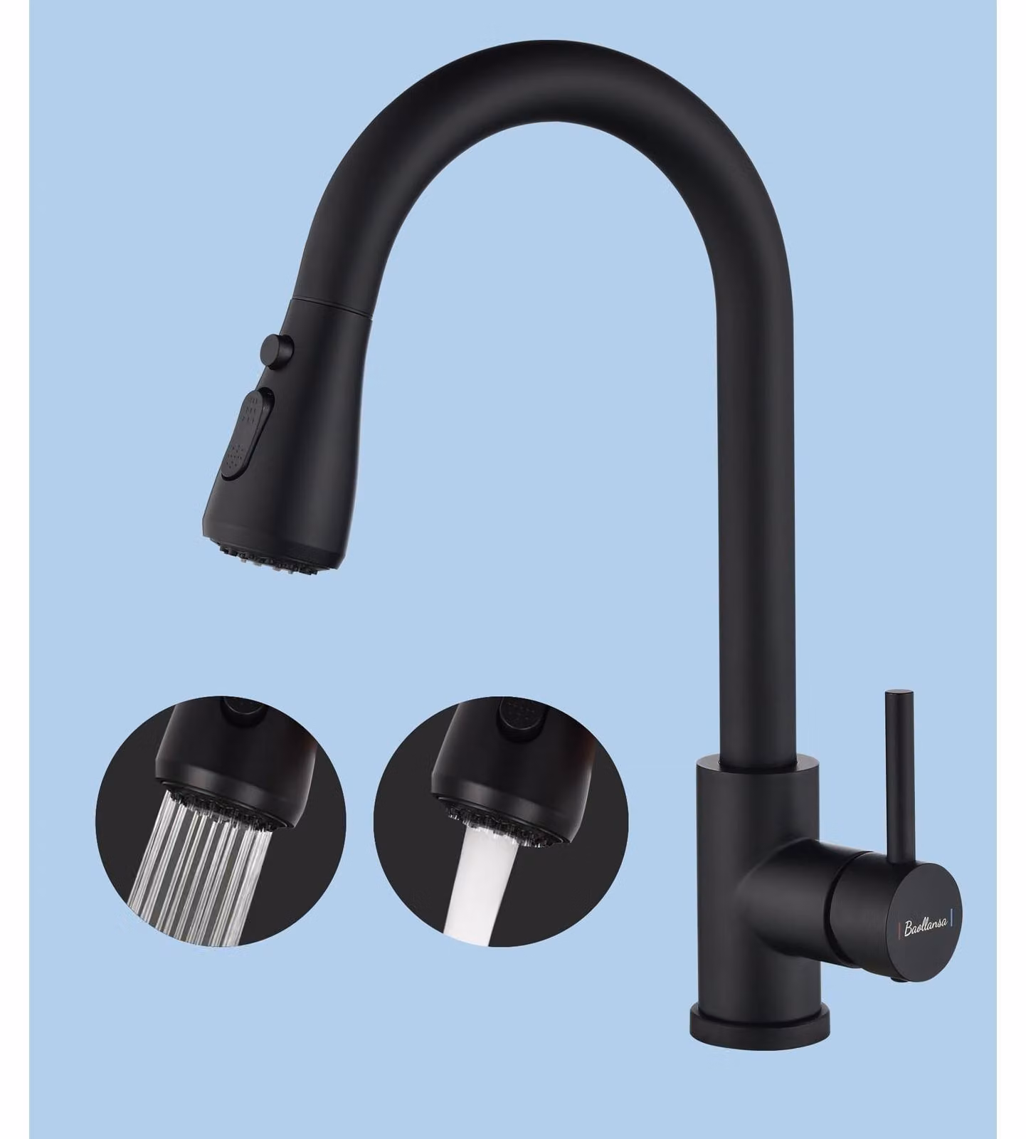 Rubinetto da cucina - Bocca estraibile - Rotazione 360° - 3 modalità di getto - Nero