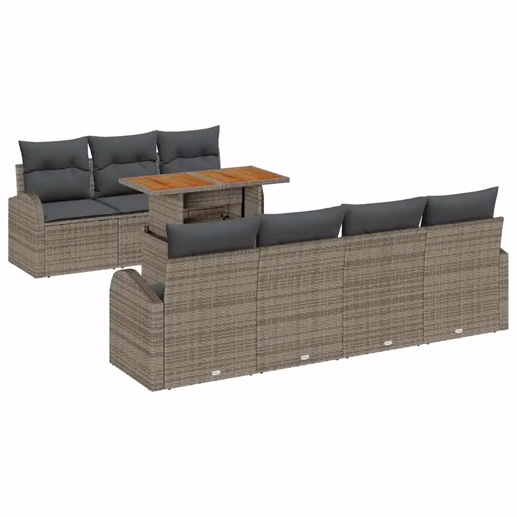 Set Divano da Giardino a L vidaXL in Polyrattan Grigio con 8 Pezzi e Cuscini inclusi – 2
