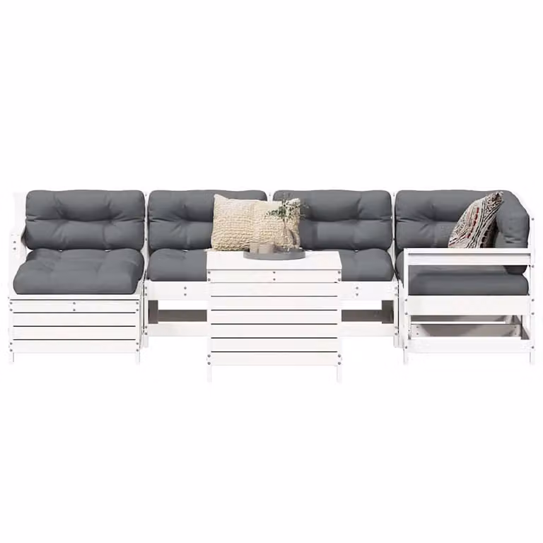 Set di divani da giardino vidaXL in legno massello di pino bianco, 7 pezzi, stile rustico