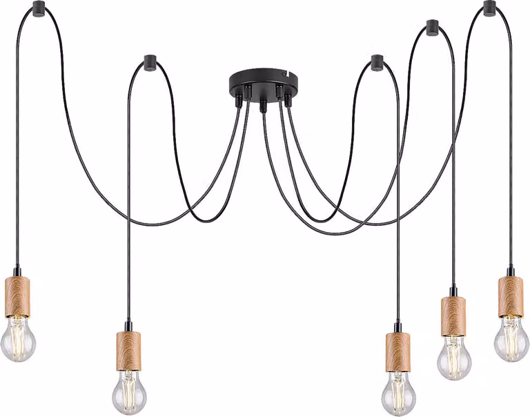 Rabalux 72075 Lampada a sospensione 5 spot Dollien, E27, nero-marrone, rotonda, industriale, ø45mm