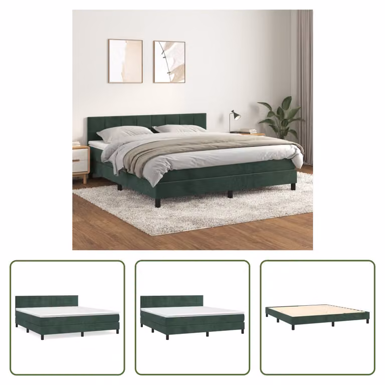 The Living Store Letto a molle con materasso verde scuro 160x200 cm in velluto