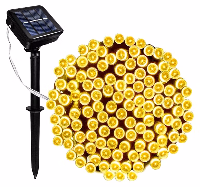 Catena luminosa solare, 12 metri, 100 LED, 8 modalità, impermeabile, luce bianco caldo