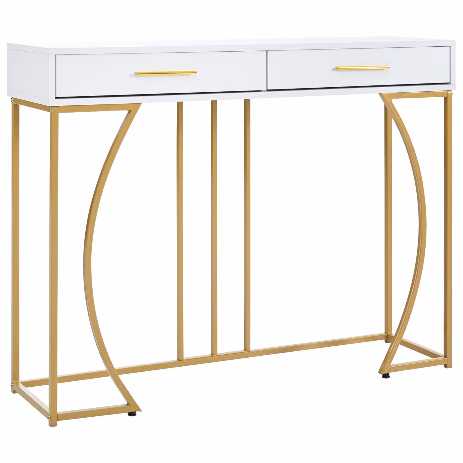 Consolle Aosom Italy in MDF Bianco con 2 Cassetti e Maniglie Dorate, L/P/H: 110 x 32 x 85 cm – 2