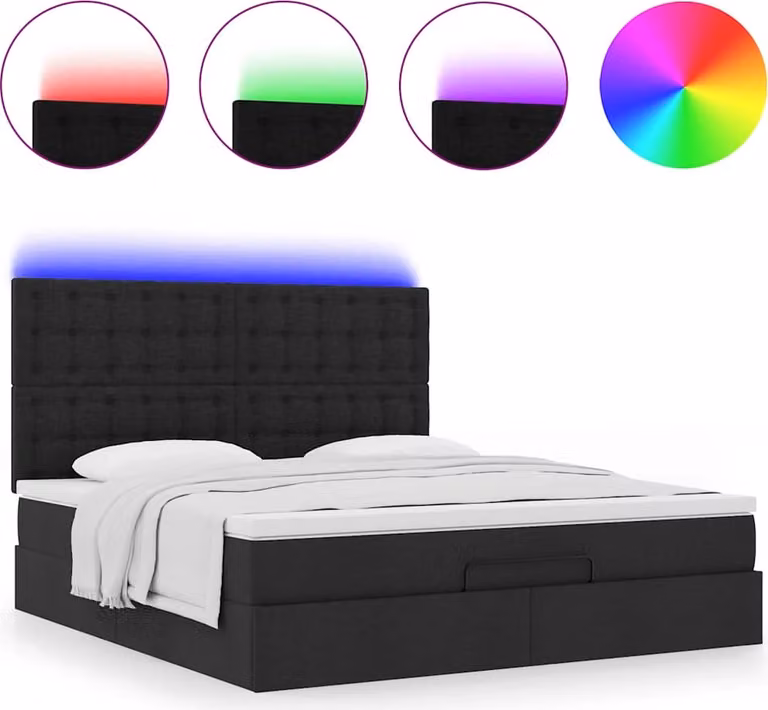 Struttura Letto Pouf con Materasso Nero 180x200 cm in Tessuto