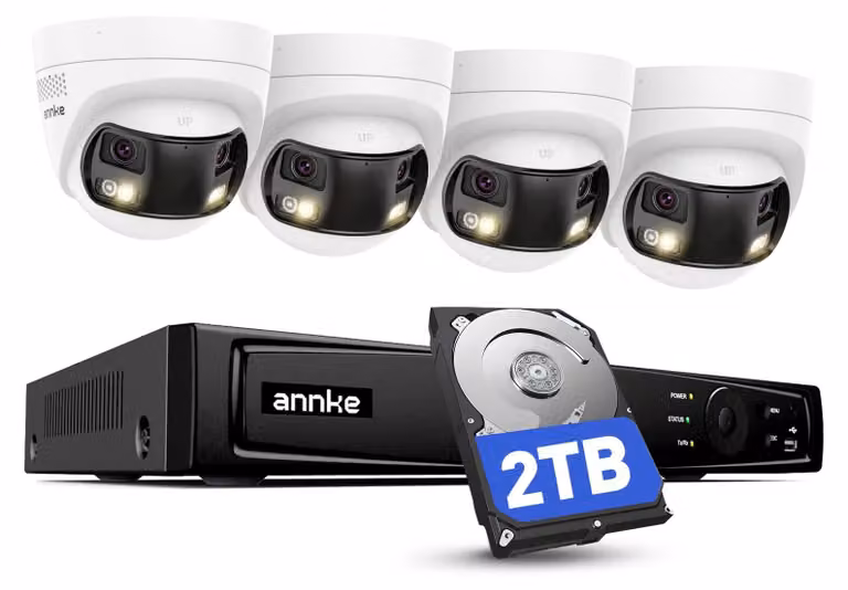 Kit di telecamere di sicurezza composto da 4 telecamere - 4K PoE panoramiche - 2 TB di hard disk - Cablate - Per uso esterno - Telecamere a cupola