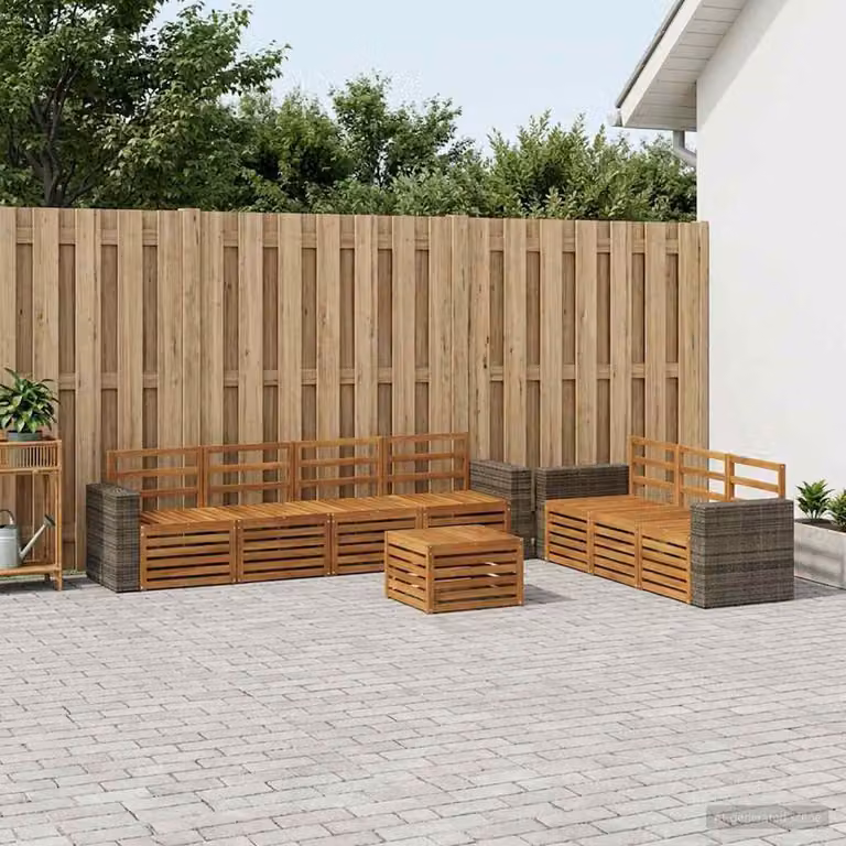 Set di divani da giardino vidaXL a forma di U in legno di acacia massello marrone con 8 pezzi e cuscini inclusi