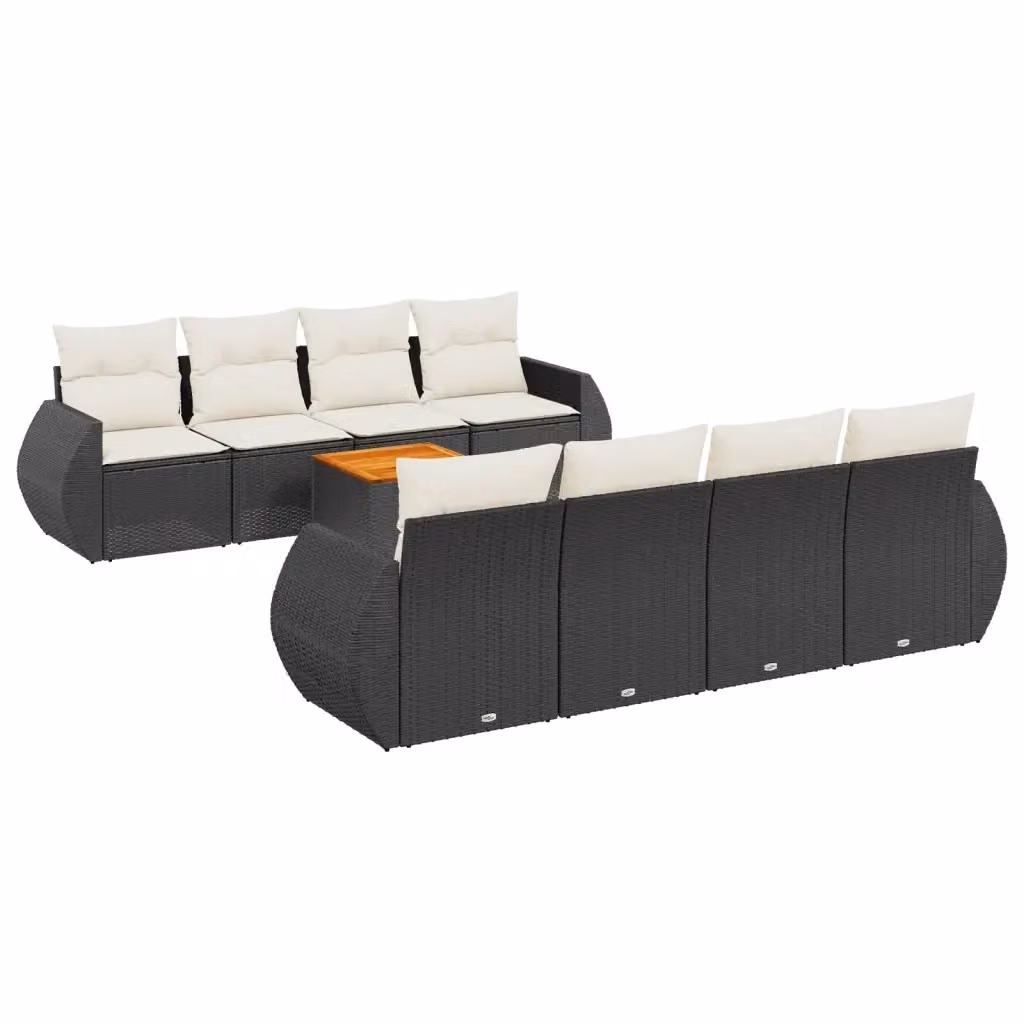 vidaXL Set Divani da Giardino 9 pz a Forma a U in Polyrattan Nero con Cuscini e Tavolino da Esterno – 2