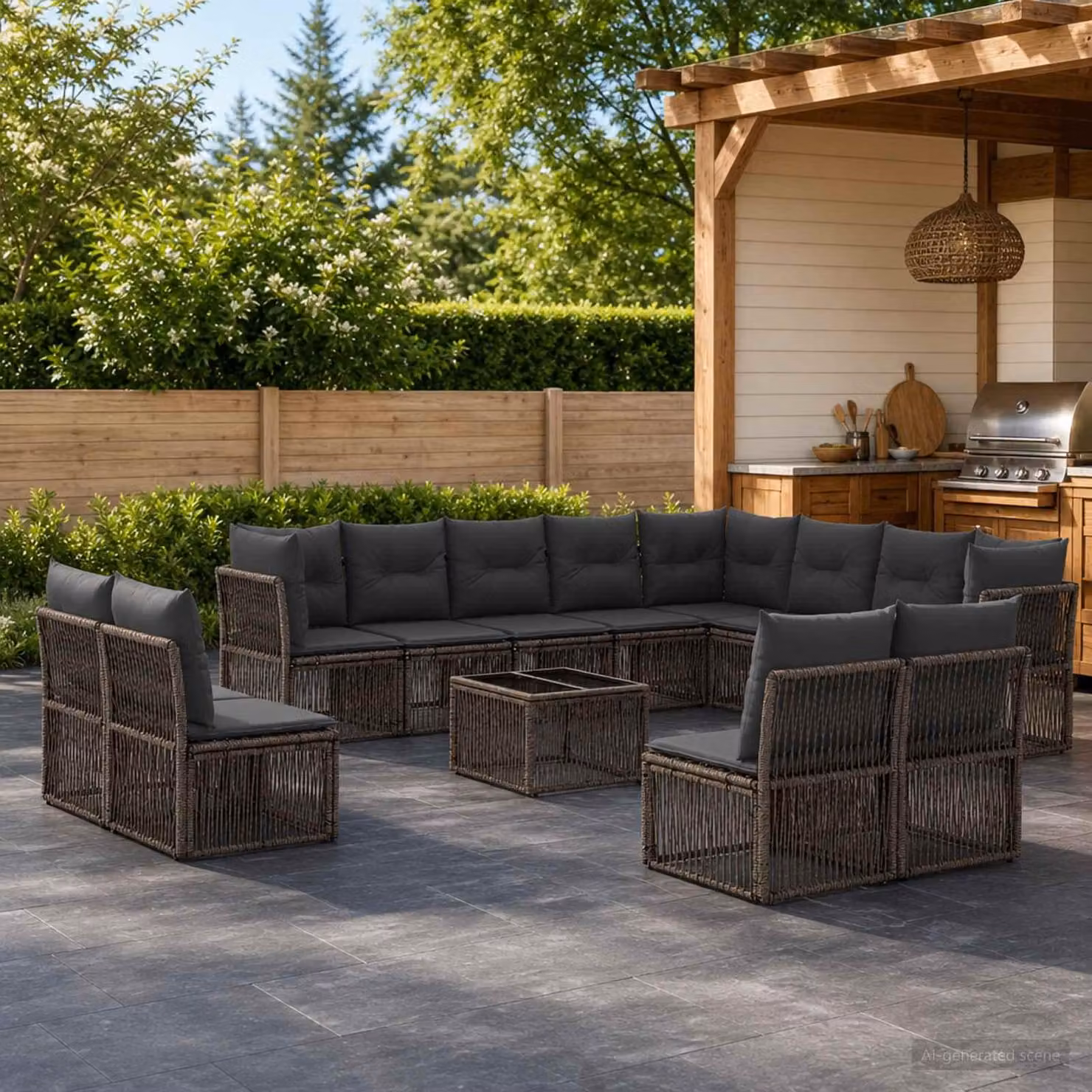 Maison Exclusive - Set da giardino composto da 13 pezzi, divano, colore grigio, realizzato in rattan sintetico