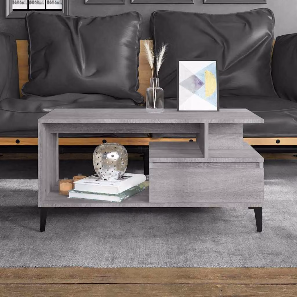 vidaXL Tavolino da Salotto Rettangolare in Legno e Metallo Grigio L: 90 cm, P: 49 cm, H: 45 cm