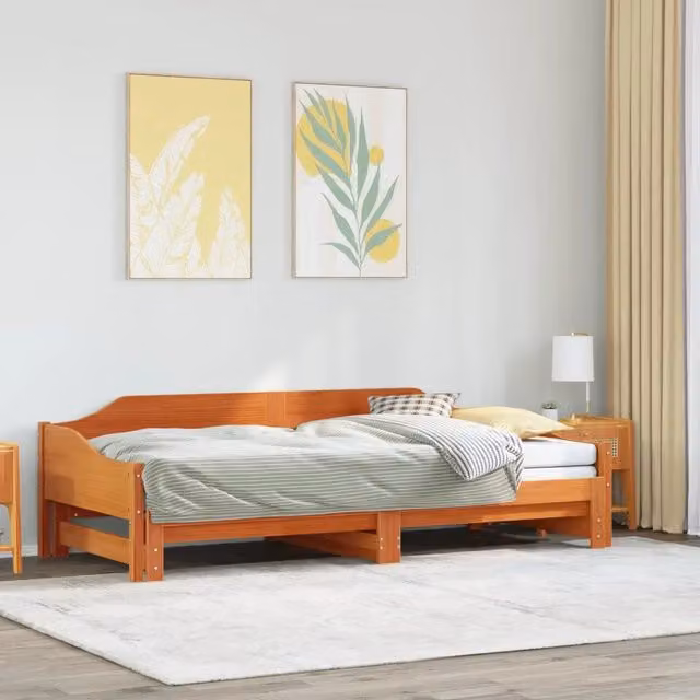Divano Letto con Rotelle senza Materasso Marrone Cera 90x190 cm 850910
