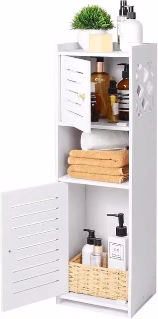 Cassa di stoccaggio sottile per la stanza da bagno - libero - resistente all'acqua - 1 pezzo - bianco - legno