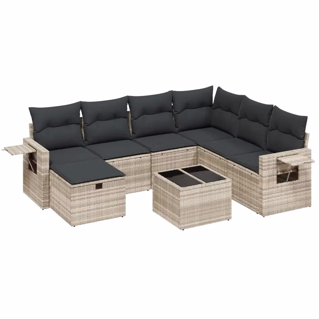 Set Divano da Giardino a L vidaXL 8pz con Cuscini Grigio con Tavolino e Ottoman in Polyrattan e Acciaio – 2