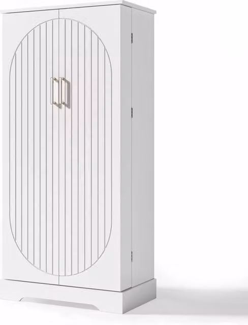 Mobile da Cucina Bianco 60×35×128 cm con LED Sensore, Ripiani Regolabili e Antiribaltamento