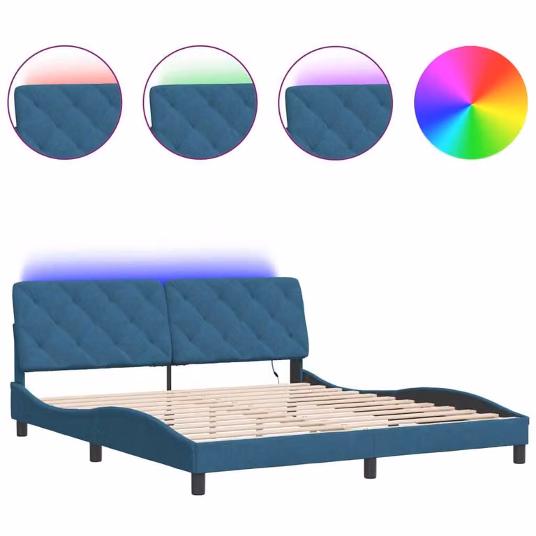 Giroletto con LED senza Materasso Blu 180x200 cm in Velluto