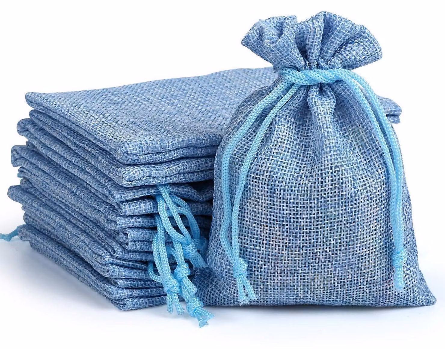 Calendario dell'Avvento da riempire, 24 sacchetti, azzurro chiaro, 10 x 14 cm, in juta