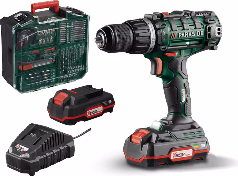 Set di trapani avvitatori a batteria PARKSIDE® 20 V 2in1 "PABS 20-Li G8", con 2 batterie ricaricabili, caricabatterie, set di accessori