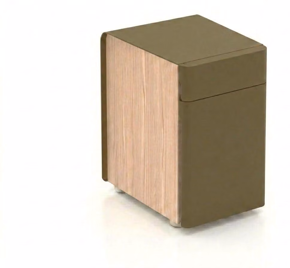 Comodino rettangolare, finitura effetto legno verde, con cassetti, design moderno
