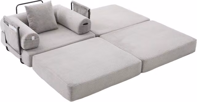 Poltrona modulare in velluto a coste con poggiapiedi, struttura metallica robusta, design ergonomico e cuscini inclusi, colore corda