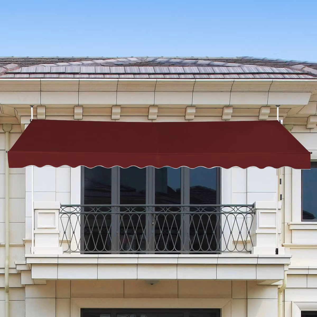 Tenda da sole retrattile e telescopica Costway in alluminio e poliestere, resistente ai raggi UV e impermeabile, colore Rosso, L: 395 cm, P: 120 cm