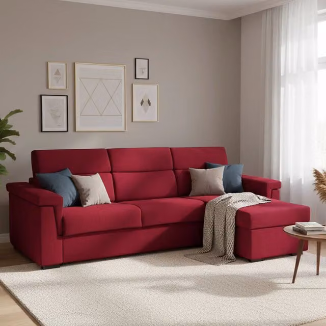 Divano Letto Esca DMORA con Penisola Sfoderabile, Made in Italy, Rosso, L/P: 285 x 160 cm