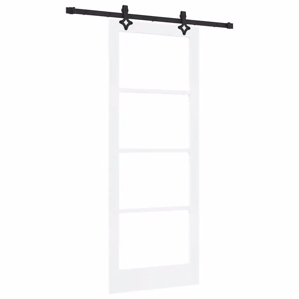 Porta scorrevole moderna vidaXL in legno, vetro e acciaio, colore bianco, H: 211 cm, L: 152,5 cm, P: 29,5 cm – 2