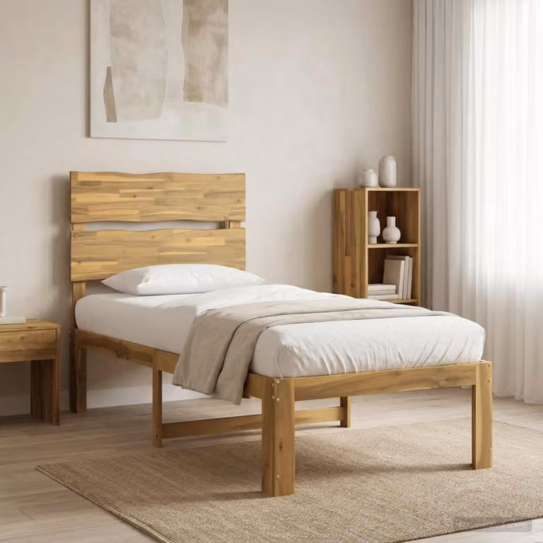Letto Singolo con Testiera vidaXL ROSTOCK in Legno di Acacia Bianco L/P/H: 200 x 90 x 115 cm