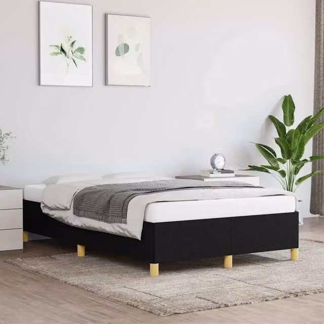 Struttura Letto Design Mania in Tessuto Nero con Doghe in Legno L: 120 cm, P: 200 cm, H: 123 cm – 1