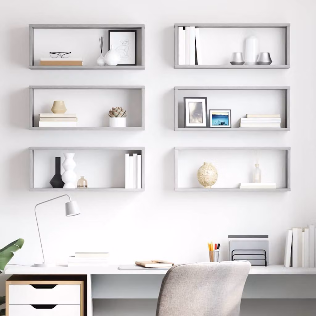 Set di 6 mensole a cubo vidaXL da parete in legno, colore grigio cemento, L 60 cm x P 15 cm x H 23 cm