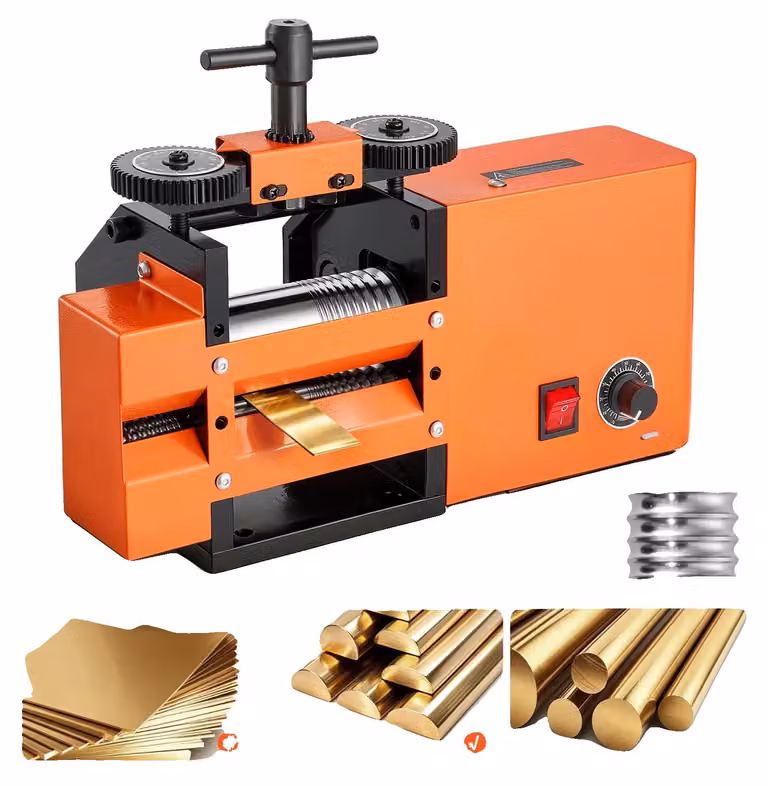 VEVOR Macchina elettrica per la laminazione di gioielli 3-in-1, ideale per la creazione di forme piatte, quadrate e semicircolari. Strumento per la produzione di gioielli fai-da-te, con spessore regolabile da 0,03 a 7 mm, per la laminazione di metalli dut