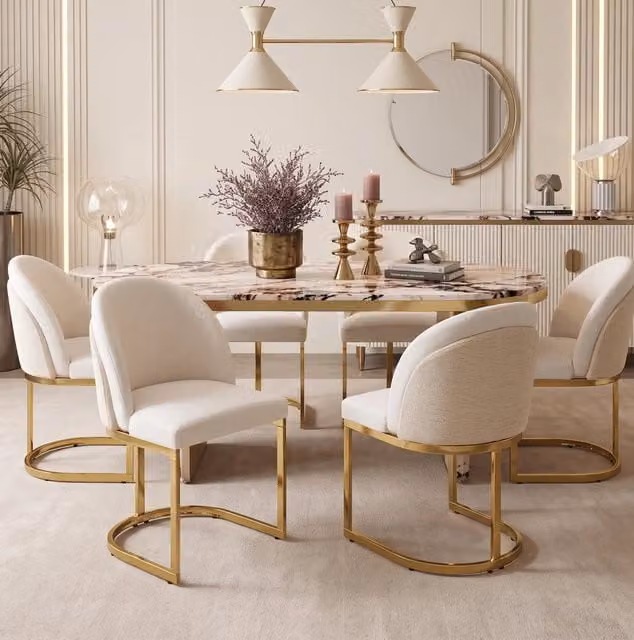 Set di 6 sedie da pranzo 59x52x85 cm in ciniglia beige e metallo dorato