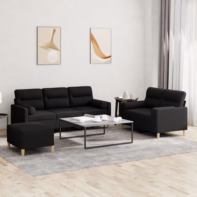 Maison Exclusive - Set divano a 3 pezzi con cuscini in tessuto nero