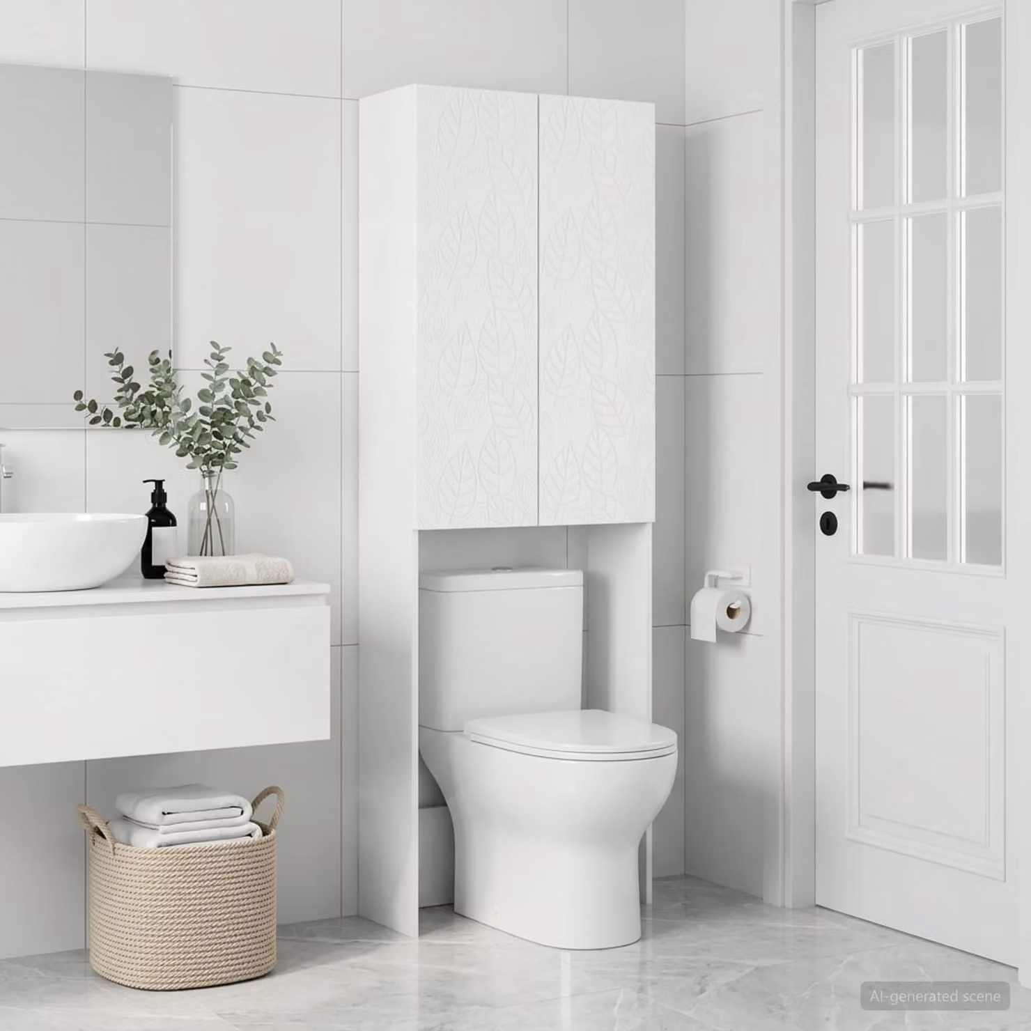 Mobiletto da bagno moderno vidaXL DELFT bianco con ante a battente e ripiani interni L: 66 cm, P: 25,5 cm, H: 190 cm