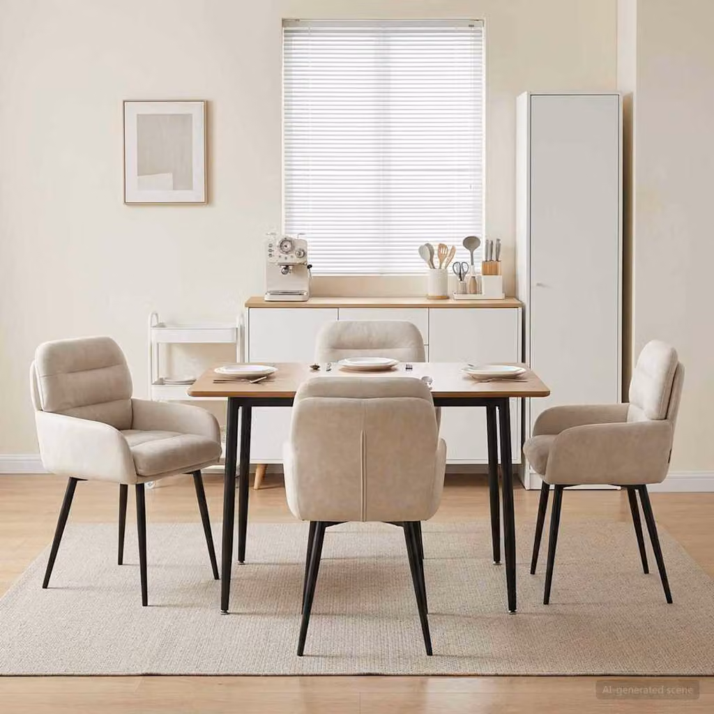Set di 4 sedie da pranzo moderne vidaXL in velluto beige con struttura in metallo, L/P/H: 59 x 59,5 x 90 cm