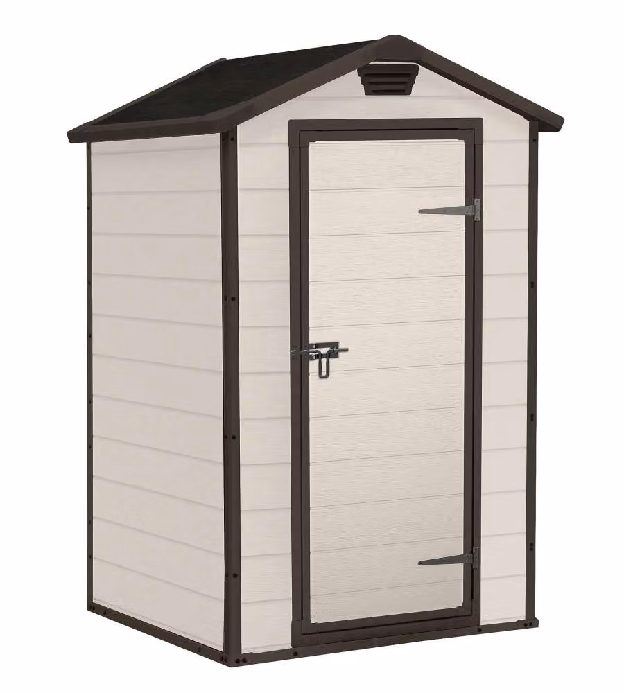Keter Casetta da Giardino Manor in Resina Beige con Porta Singola e Tetto a Due Falde L: 129 cm, P: 103 cm, H: 196 cm – 1