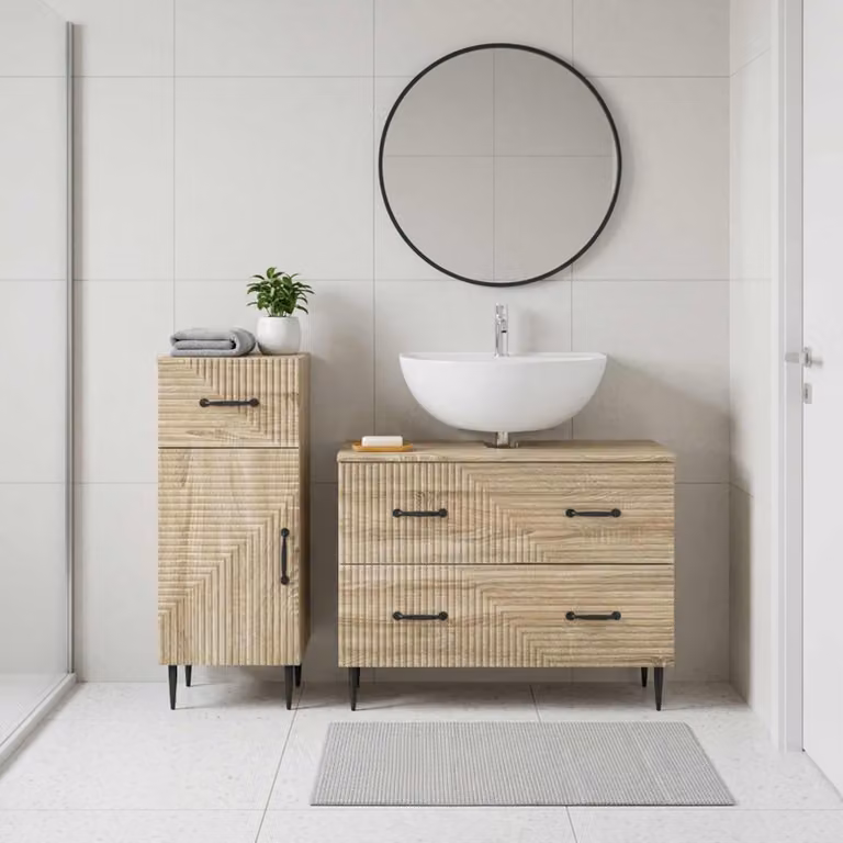 Set di mobili da bagno vidaXL HAARLEM composto da 2 pezzi in Rovere Sonoma, colore marrone