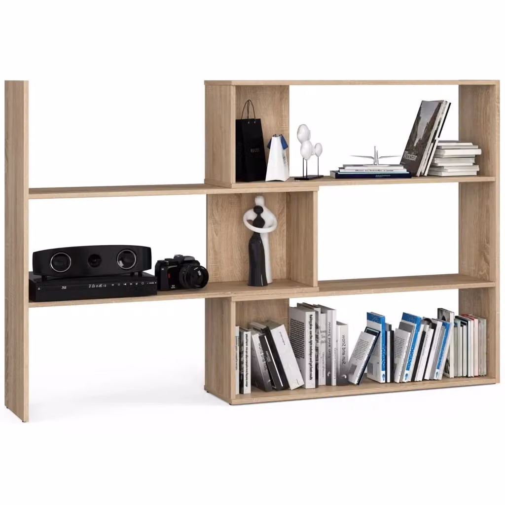 Scaffale Akord Twist in legno color Sonoma Quercia, design moderno per soggiorno o camera da letto, L: 109,3 cm, P: 30 cm, H: 173,6 cm – 2