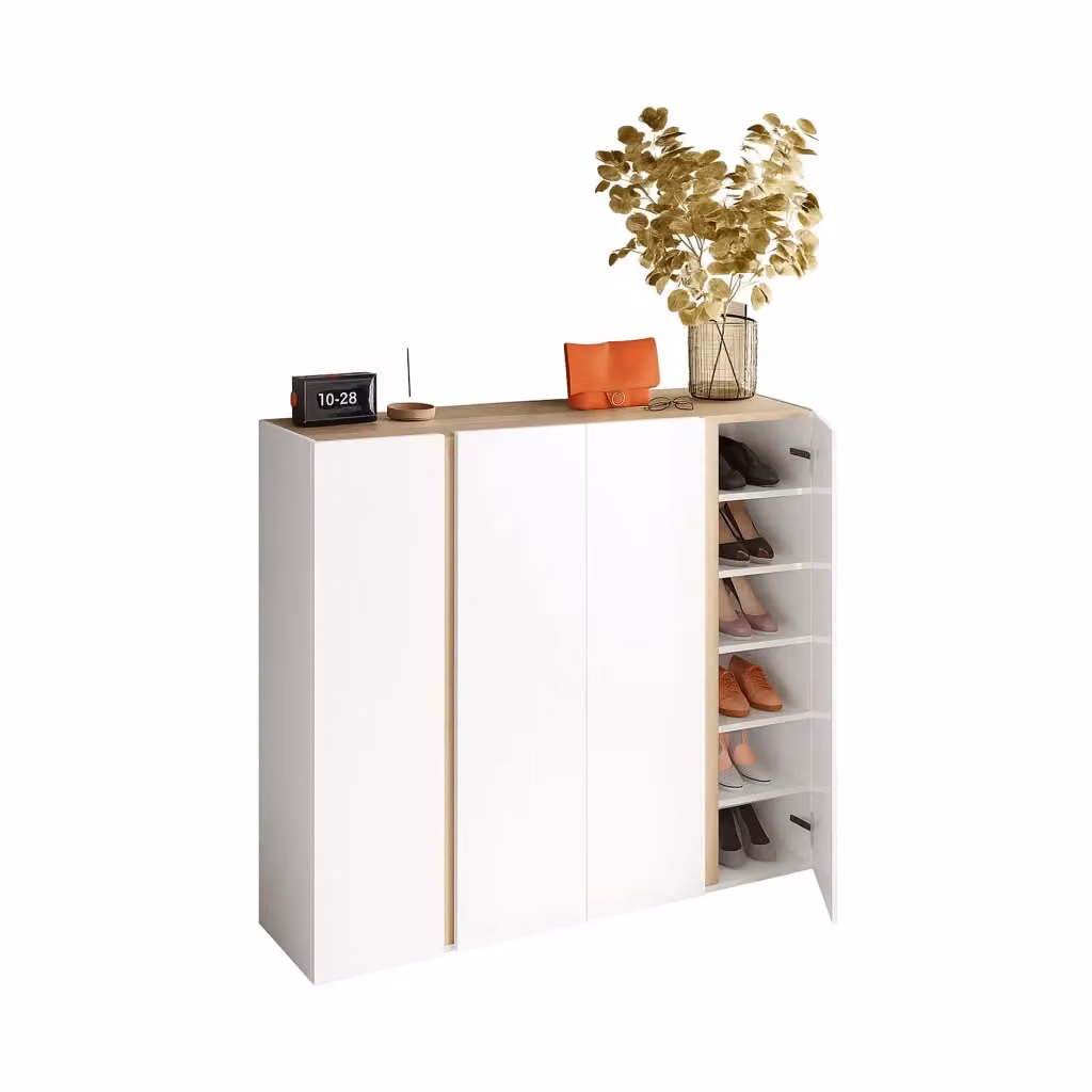 Credenza DMORA in MDF Bianco Lucido con finitura Oak, L 140 cm x P 35 cm x H 111 cm – 2
