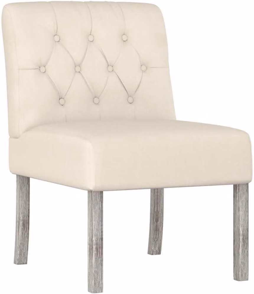 Poltrona senza braccioli, con rivestimento effetto lino e cuciture a bottone, dimensioni 48 x 64 x 72 cm, design moderno con gambe in legno massello, ideale per soggiorno, camera da letto, ufficio e balcone