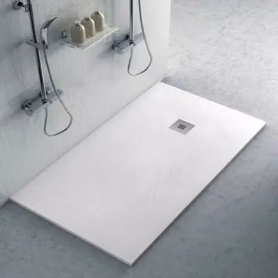 Piatto doccia rettangolare Karen in resina minerale bianco pietra con kit di scarico L: 160 cm, P: 80 cm