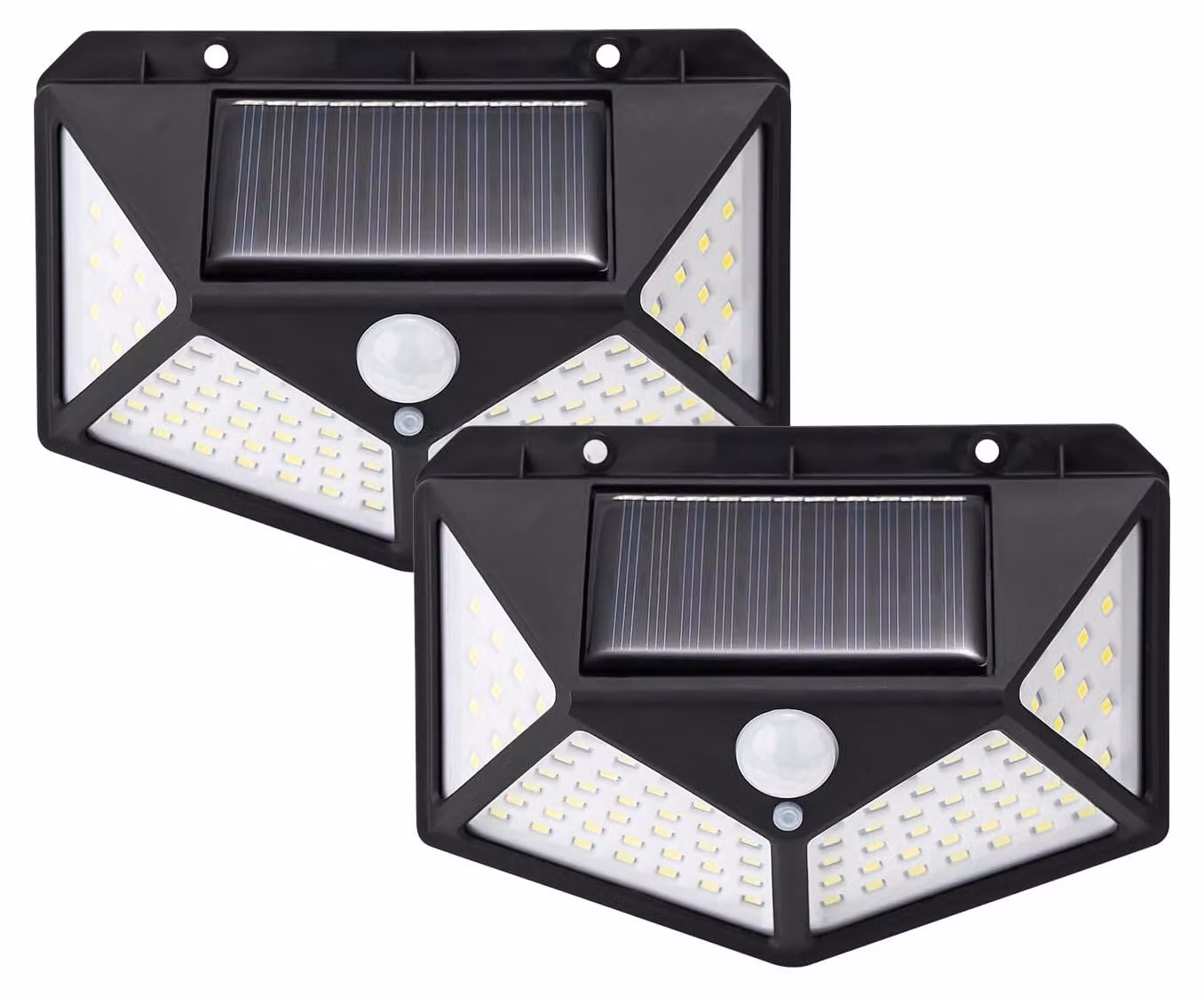 Fari a LED solari, confezione da 2, 100 LED, angolo di illuminazione 270°, grado di protezione IP65, batteria da 800 mAh