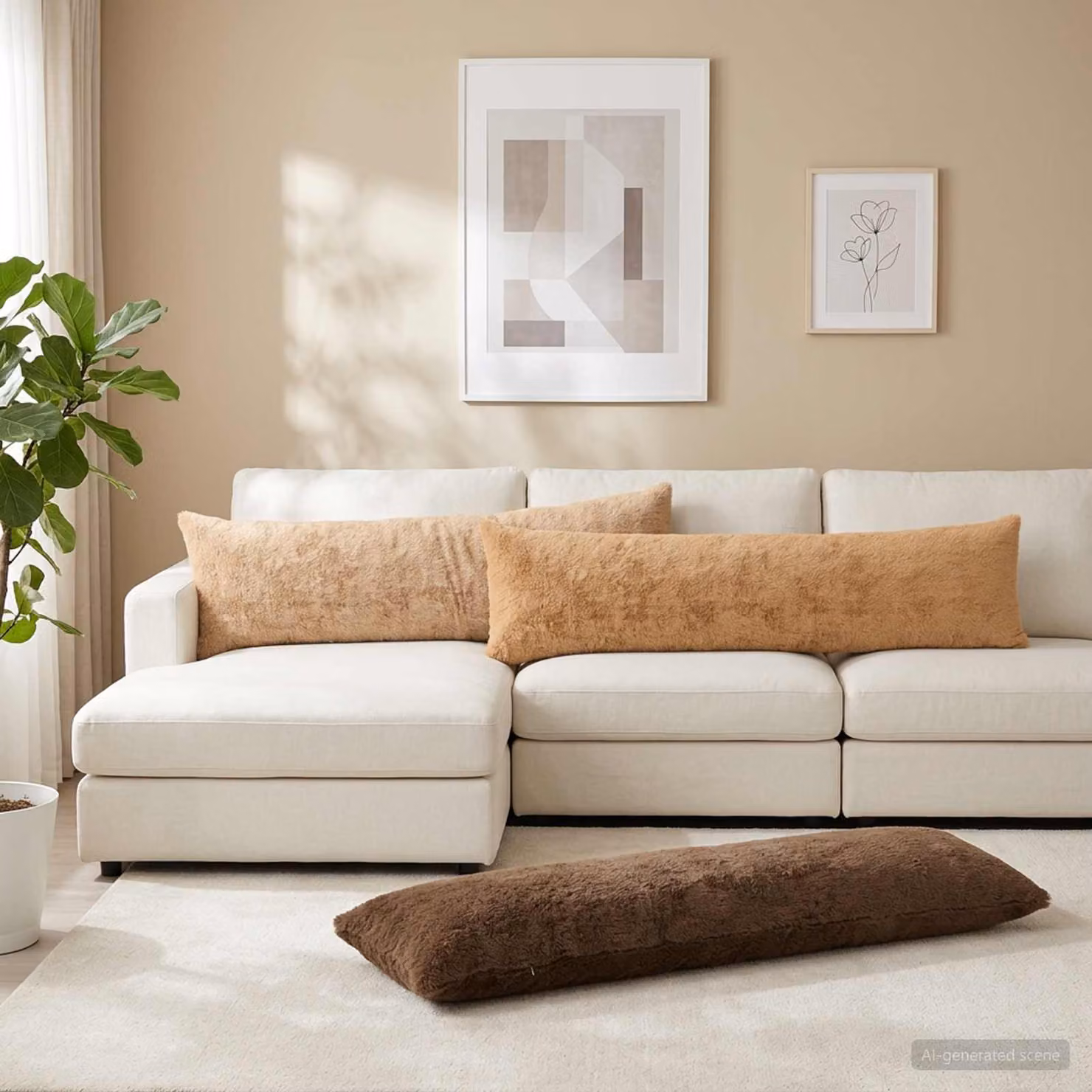Set di 2 federe vidaXL HEERLEN in ecopelliccia beige, L 145 cm x P 40 cm