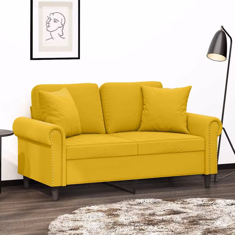 vidaXL Divano a 2 Posti Moderno in Velluto Giallo con Cuscini e Struttura in Metallo