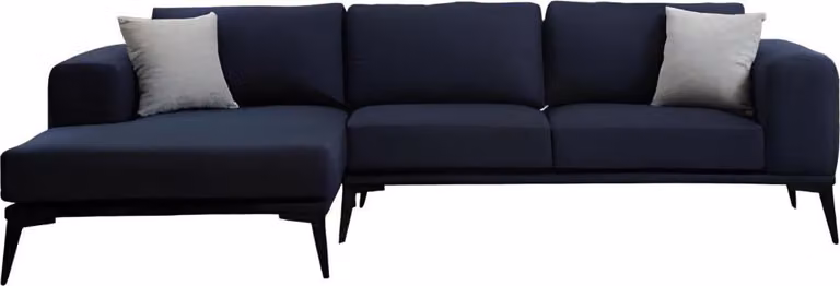Ecksofa L-Form Dunkelblau Einfarbig Textil Material mit Kissen Wohnzimmer