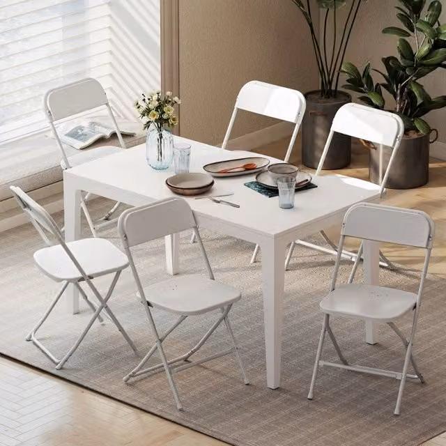Set da 6 sedie pieghevoli REDOM in plastica e metallo bianche, L/P/H: 45 x 49 x 79,5 cm