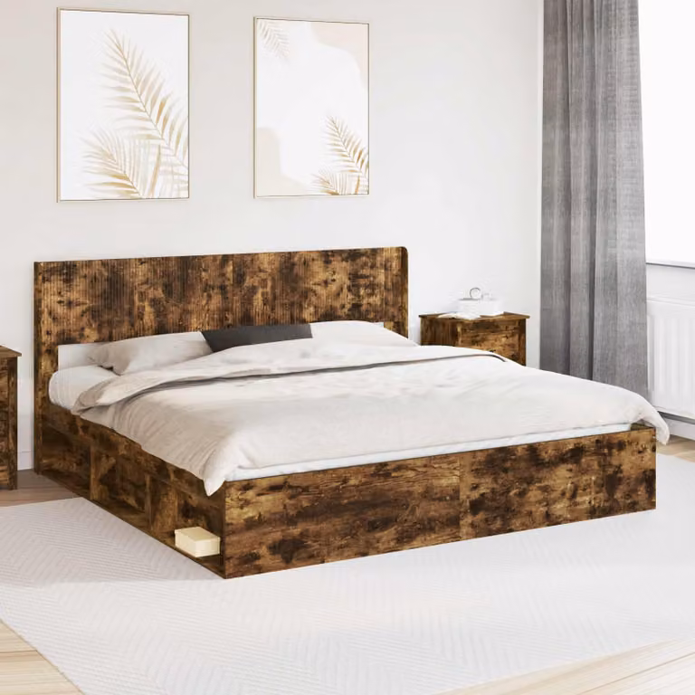 Struttura letto con testata e contenitore con scomparti laterali vidaXL in legno marrone L/P/H: 200 x 140 x 203 cm
